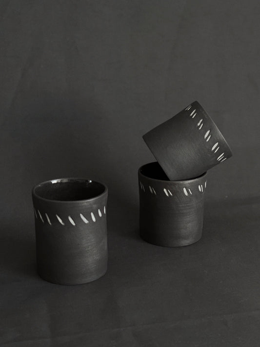 Hand-carved black porcelain latte cup