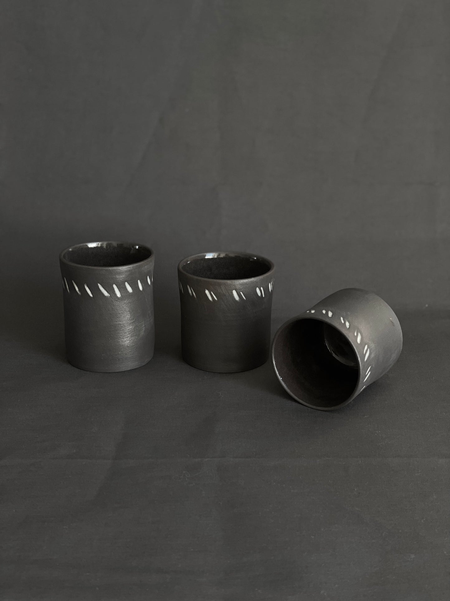 Hand-carved black porcelain latte cup