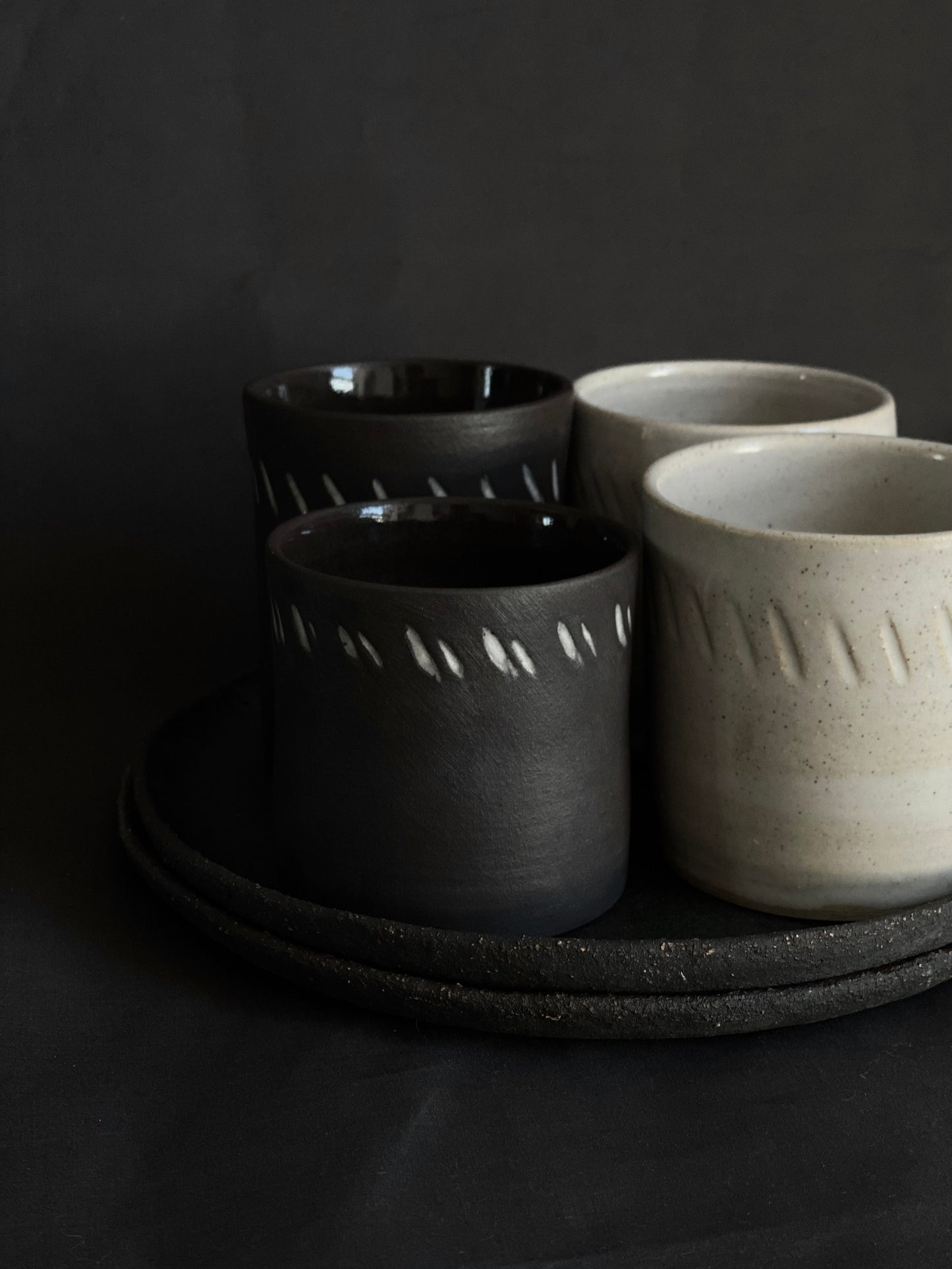 Hand-carved black porcelain latte cup